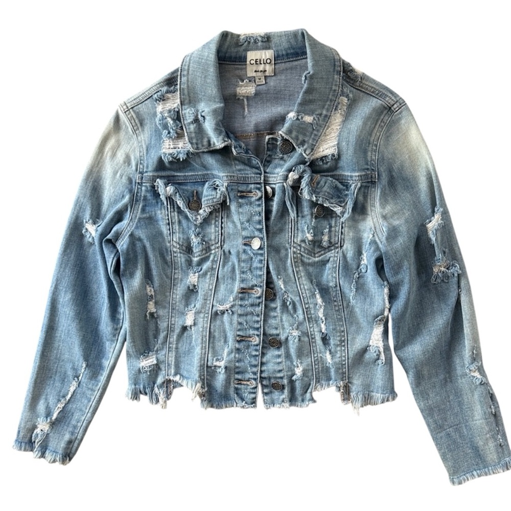 Cello Light Distressed Denim Jean Jacket Stretchy‎ Grunge Size M